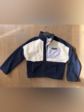 Columbia Sherpa Fleece Pullover Jacket Navy & Cream Colorblock